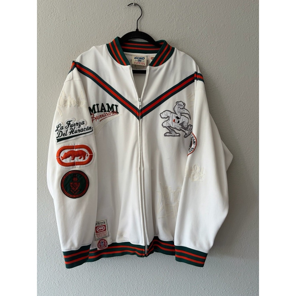 Rare Vintage Ecko Unltd Miami Hurricanes Full Zip Embroidered Jacket Size Large